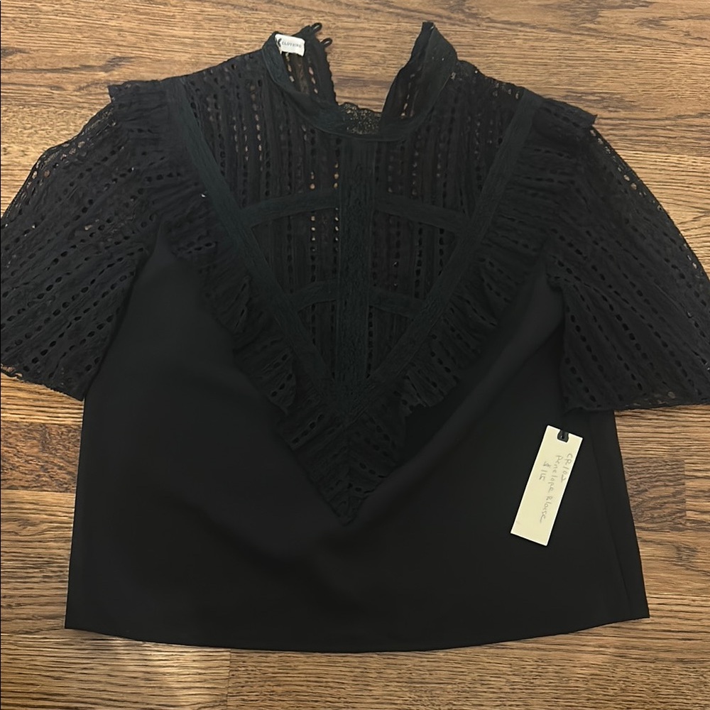 Nightcap Black Ruffled Blouse with Mandarin Collar